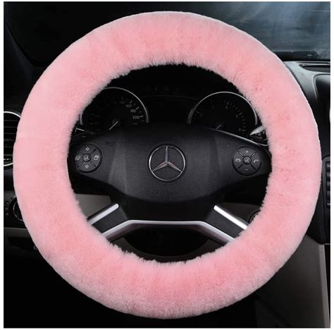 Luxurious Pink Sheepskin Steering Wheel Cover