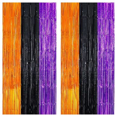 Amazon KatchOn Black And Orange And Purple Foil Fringe Curtain