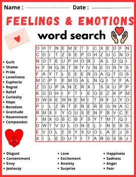 Feelings And Emotions Word Search Puzzle Worksheet Activity Tpt