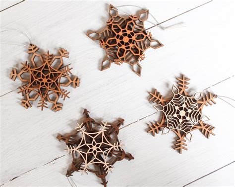 Wooden Snowflake Ornaments Set of 4 - Etsy