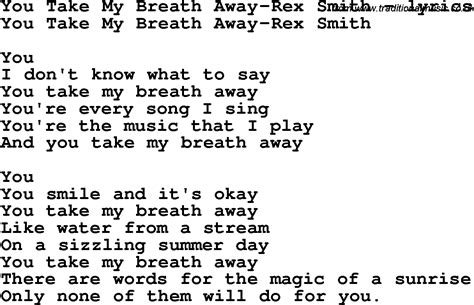 Love Song Lyrics For You Take My Breath Away Rex Smith