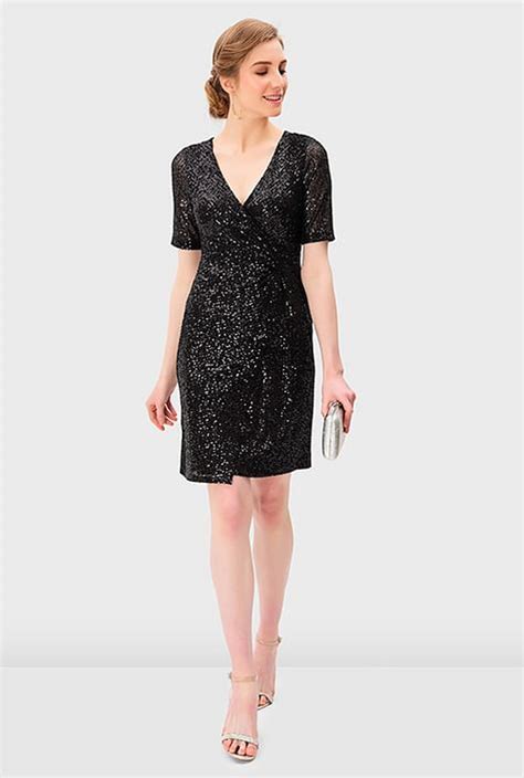 Shop Sequin Mesh Faux Wrap Dress Eshakti