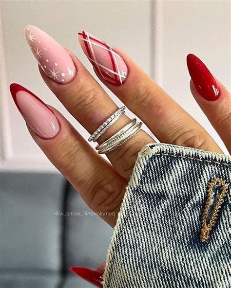 Almond Shaped Red Winter Nails Design Cute Acrylic Nails Short Nails