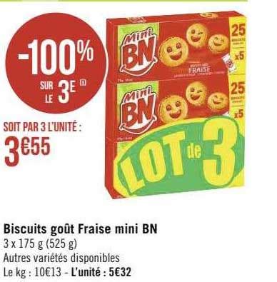 Offre Biscuits Goût Fraise Mini Bn chez Geant