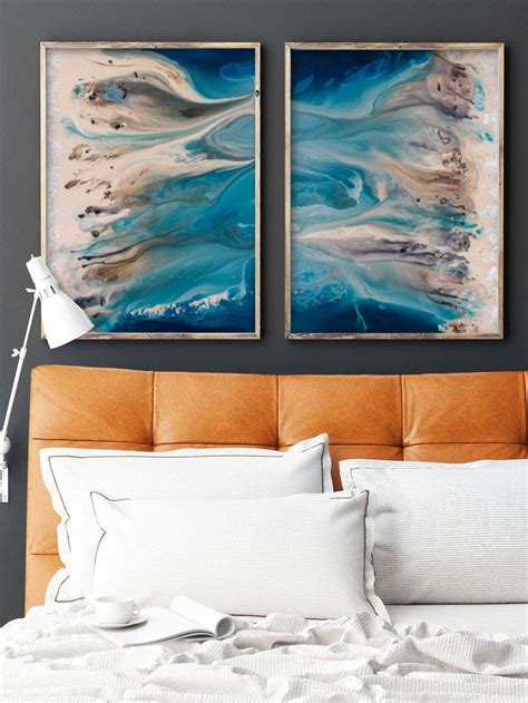 Coastal Wall Art Set Blue Abstract Art Blue Wall Art Beach Etsy Uk