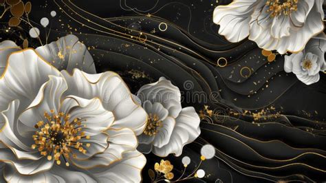 Abstract Black and Gold and White Floral Pattern Stock Illustration ...