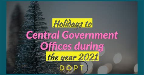 Holidays to Central Government Offices during the year 2021