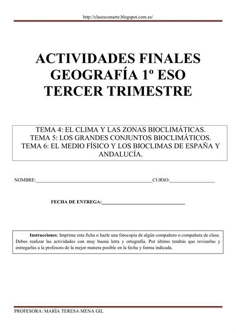 ACTIVIDADES CLIMAS Y ZONAS BIOCLIMÁTICAS 1º ESO PDF