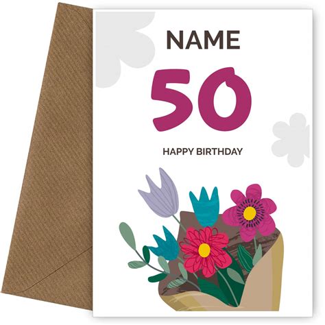 Happy 50th Birthday Card - Bouquet of Flowers