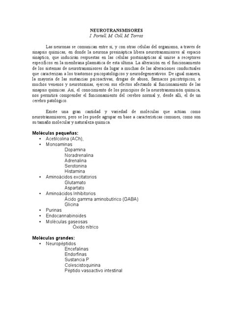 016 Neurotransmisores Pdf Receptor Nmda Sinapsis