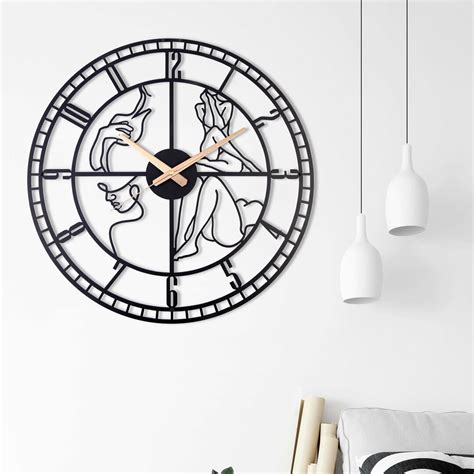 Minimalist Clock Sexy Metal Wall Clock Black Nude Woman Oversized