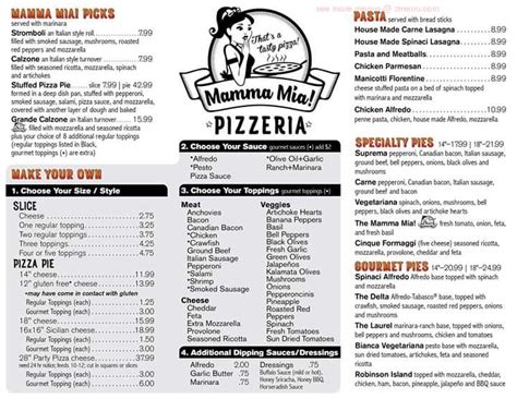 Menu at Mamma Mia! Pizzeria, Foley