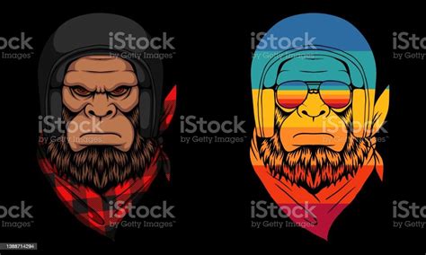 Bigfoot Biker Wearing A Helmet And Bandana Lumberjack Vector