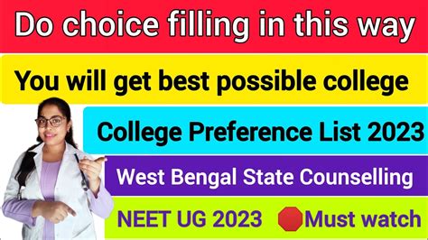 West Bengal Neet Choice Filling College Preference List For Neet