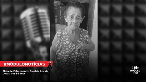 Nota de Falecimento Geralda Ana de Jesus aos 92 anos Módulo FM