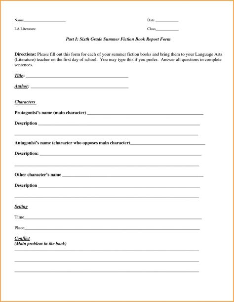 Grade 6 Book Report Template 3 Templates Example Templates Example Grade Book Template