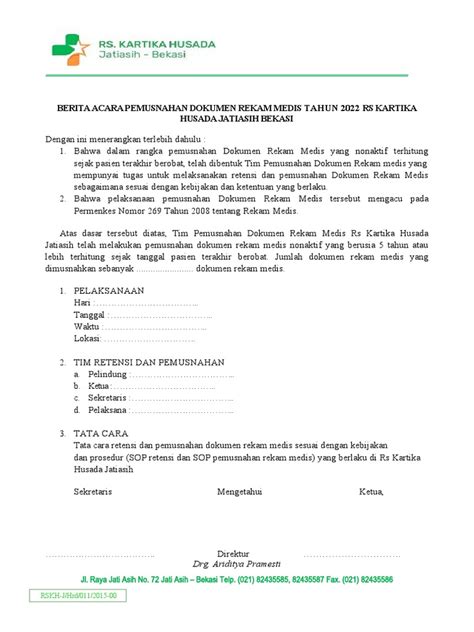 BERITA ACARA PEMUSNAHAN REKAM MEDIS | PDF