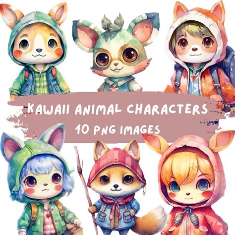 Watercolor Kawaii Animals Clipart Animal Clip Art Chibi Clip - Etsy