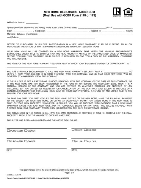 Fillable Online New Home Disclosure Addendum Must Use With Gcbr Fax