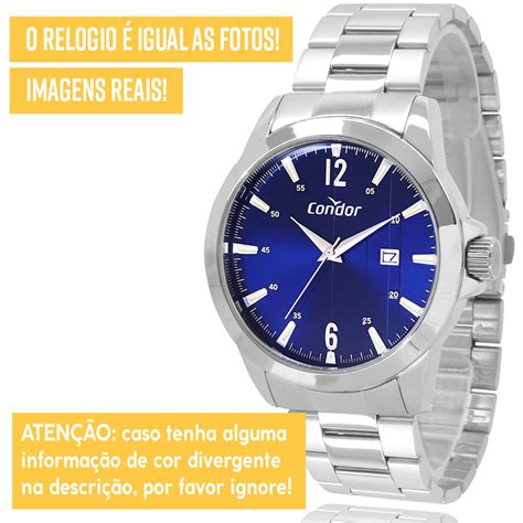 Relógio Condor Masculino Prata e Azul Canivete de Brinde