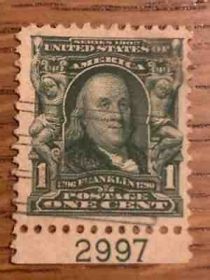 Stamp Vintage Ben Franklin 1 Cent Us Postage 1902