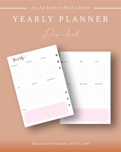 Printable Yearly Planner Templates Fillable Undated Pdf Journal Paper