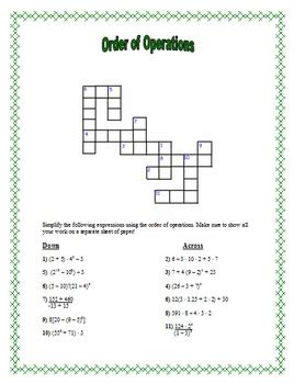 Order Of Operations Crossword Puzzle By Sarah Price Tpt