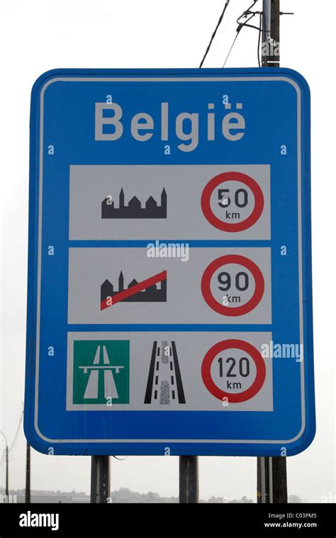 A Traffic Speed Limit Sign On The Border Between France And Belgium