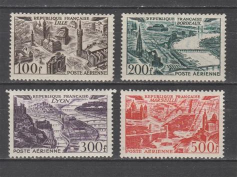 TIMBRE FRANCE poste aérienne villes stylisées 1949 num 24 27 EUR 15