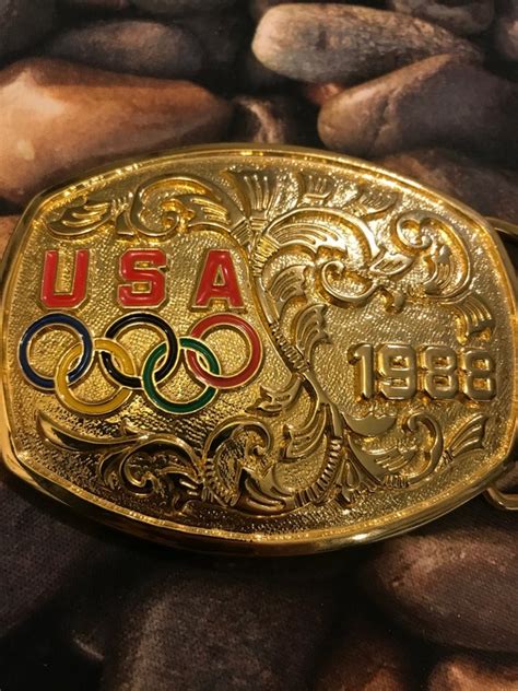 1988 Usa Seoul Korea Olympics Gold Tone Belt Buckle Gem