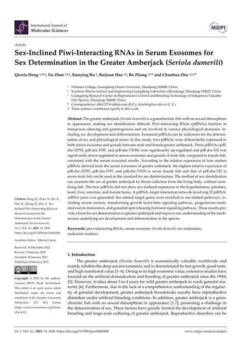 Pdf Sex Inclined Piwi Interacting Rnas In Serum Exosomes For Sex