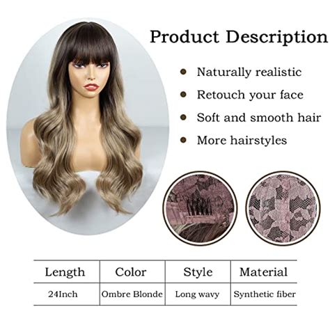 Bogsea Wig With Bangs Ombre Dark Blonde Long Wavy Wigs For Women