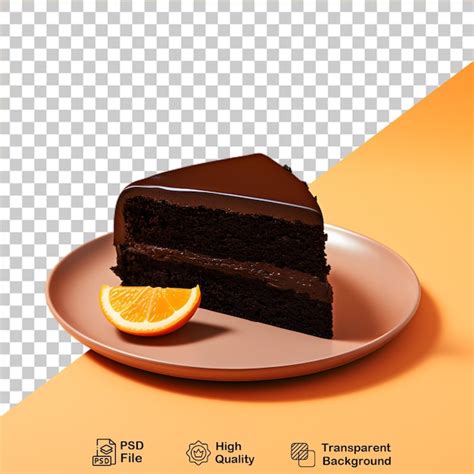 Fatia De Bolo De Chocolate Frutas De Laranja Em Um Prato Isolado Em