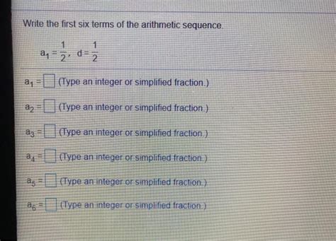 Solved Write The First Six Terms Of The Arithmetic Sequence