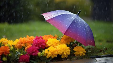 Rain Umbrella In The And Colorful Flower Backgrounds | PSD Free ...