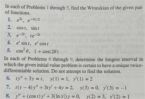 Solved In Each Of Problems 1 Through 5 Find The Wronskian