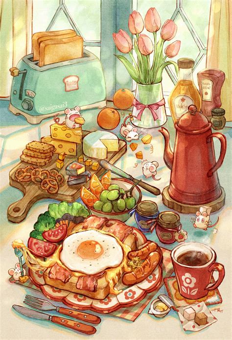 才賀サイ 絵あげました on Twitter Food illustration art Food artwork Cute