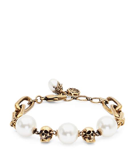 Alexander Mcqueen Faux Pearl And Skull Bracelet Harrods Uk