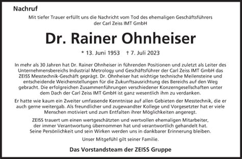 Traueranzeigen Von Rainer Ohnheiser Ostalbtrauer