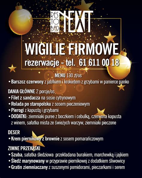 Wigilie Firmowe NEXT RESTO BAR Września