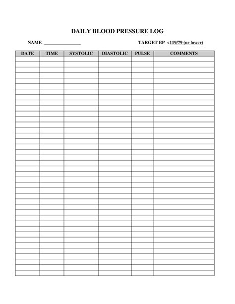 Free Printable Blood Pressure Tracker Chart