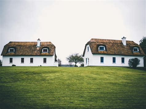 houses  green grass  stock photo