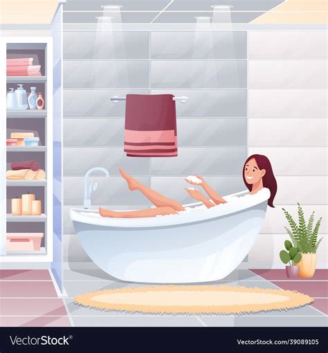 Young Woman Taking Bath In Bathroom At Home Happy Vector Image