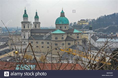 Construction work near beautiful salzburg castle during winter and ...