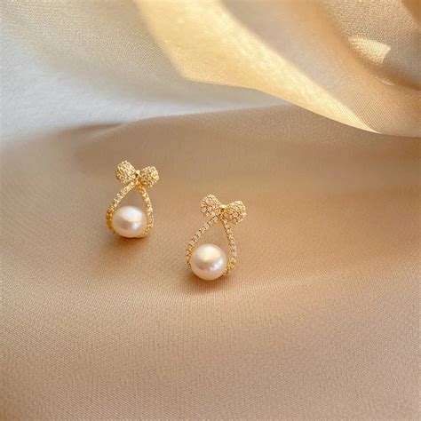 Boucles D Oreilles En Perles Avec N Ud Papillon Pour Femmes Et Filles