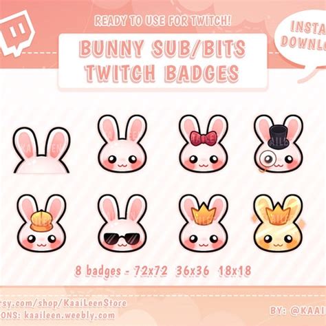 Bunny Twitch Sub Badges Cute Stream Bit Badges Streamer Etsy