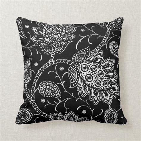 Black and White Toile Floral Accent Pillow | Zazzle