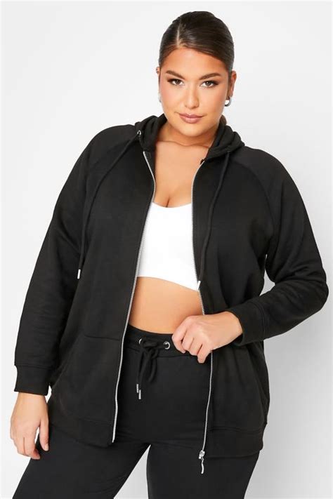 Plus Size Black Essential Zip Through Hoodie Yours Clothing