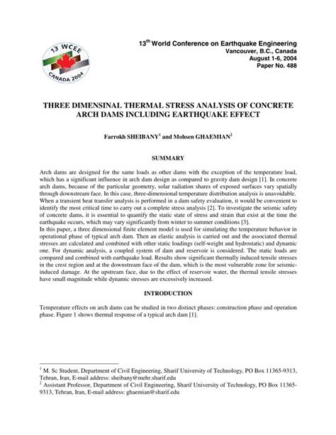 Pdf Three Dimensional Thermal Stress Analysis Of Concrete Arch