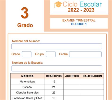 Examen Trimestral Tercer Er Grado Bloque